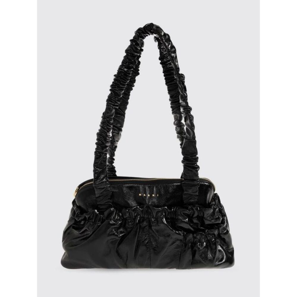 Marni Women Marni Ruched Calfskin Leather Shoulder Bag With Double Handle